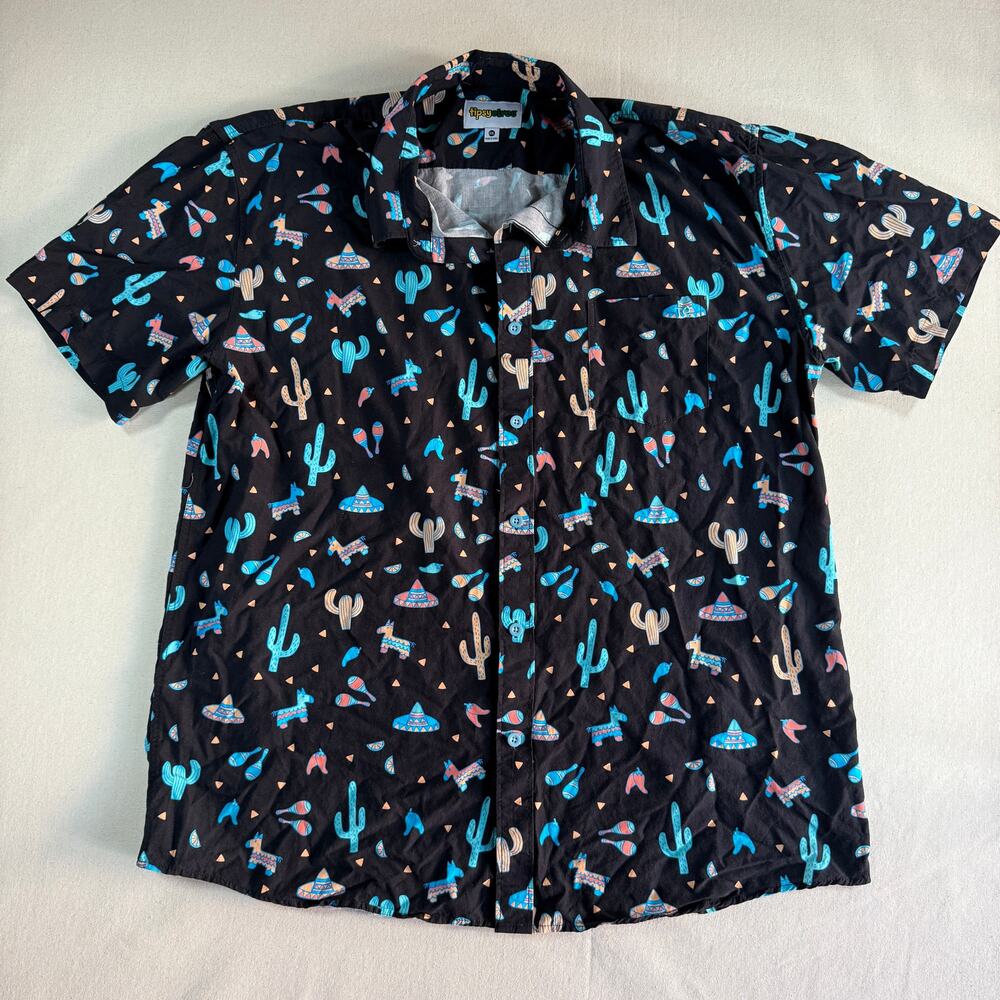 Tipsy Elves Men’s Midnight Fiesta Hawaiian Button Down Shirt XXL